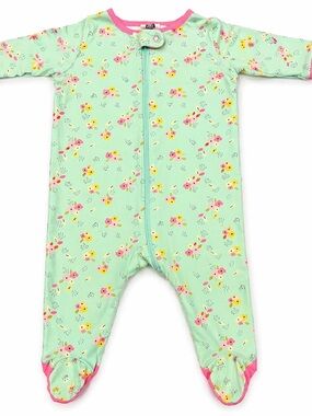 Gerber Mint Footed One-Piece Pajamas with Pink Trim
